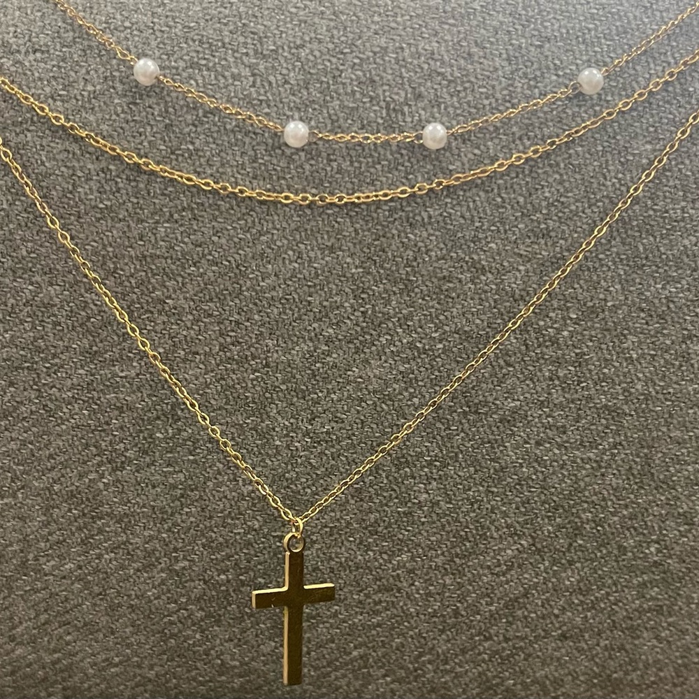 Gold Layered Necklace with Cross Pendant